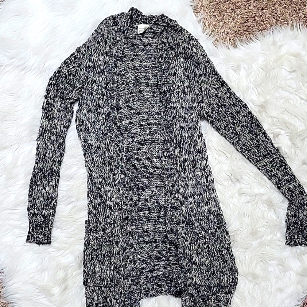 Black and white open weave cardigan